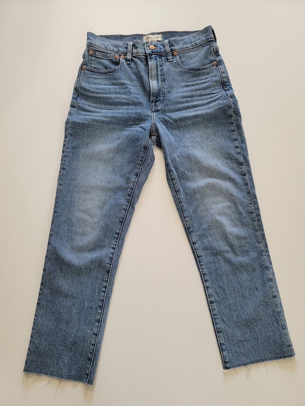 Madewell The Perfect Vintage Jean High Rise Straight Leg Medium Wash Raw Edge 27